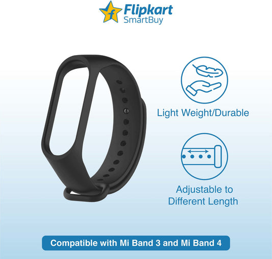 Silicone Smart Band Strap for Mi Band 3 & Mi Band 4 with Plain Design in Black