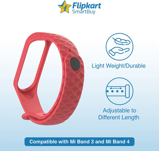 Silicone Strap for Mi Band 3 & Mi Band 4 with Diamond Design Red Smartband Strap