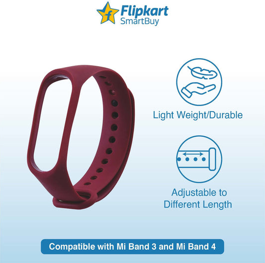 Silicone Smart Band Strap for Mi Band 3 & Mi Band 4 with Plain Design in Red